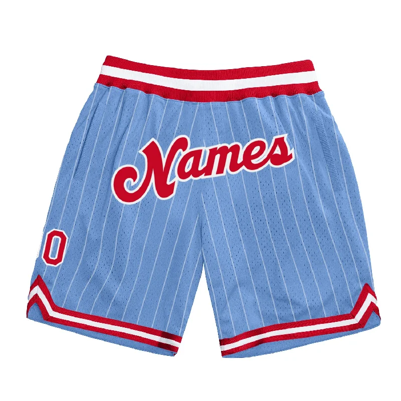 Men's basketball shorts moisture-team -Custom Light Blue White Pinstripe Red-White Authentic Basketball Shorts