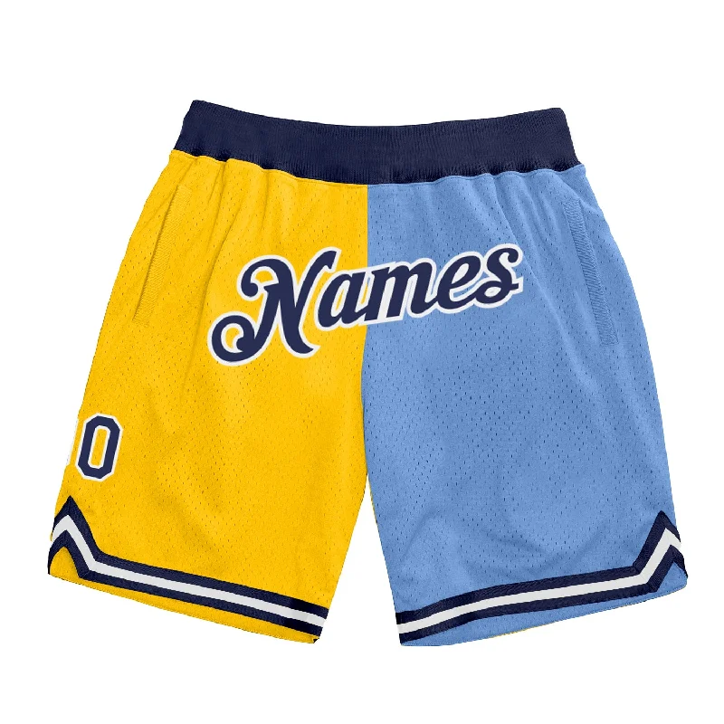 Men's basketball shorts relaxed-urban -Custom Gold Navy-Light Blue Authentic Throwback Split Fashion Basketball Shorts