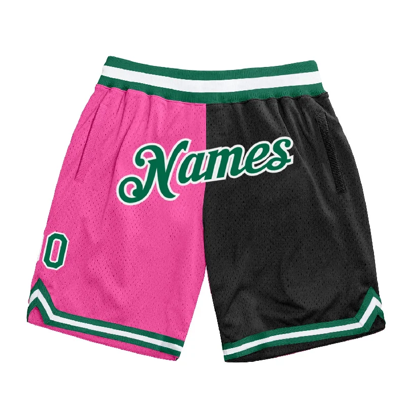 Men's basketball shorts sleek-fit -Custom Pink Kelly Green-Black Authentic Throwback Split Fashion Basketball Shorts