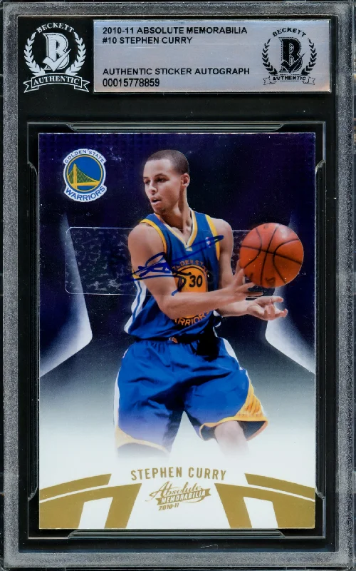 Men's basketball card bold design -Stephen Curry Autographed 2011-12 Panini Absolute Memorabilia Card #10 Golden State Warriors Beckett BAS #15778859