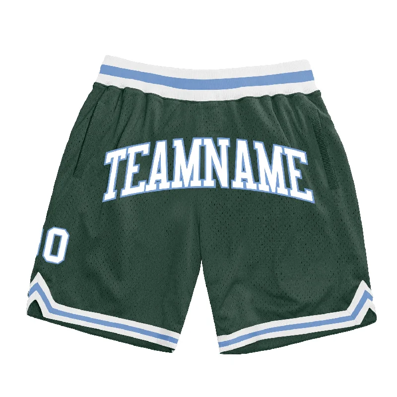 Men's basketball shorts rugged-bold -Custom Hunter Green White-Light Blue Authentic Throwback Basketball Shorts