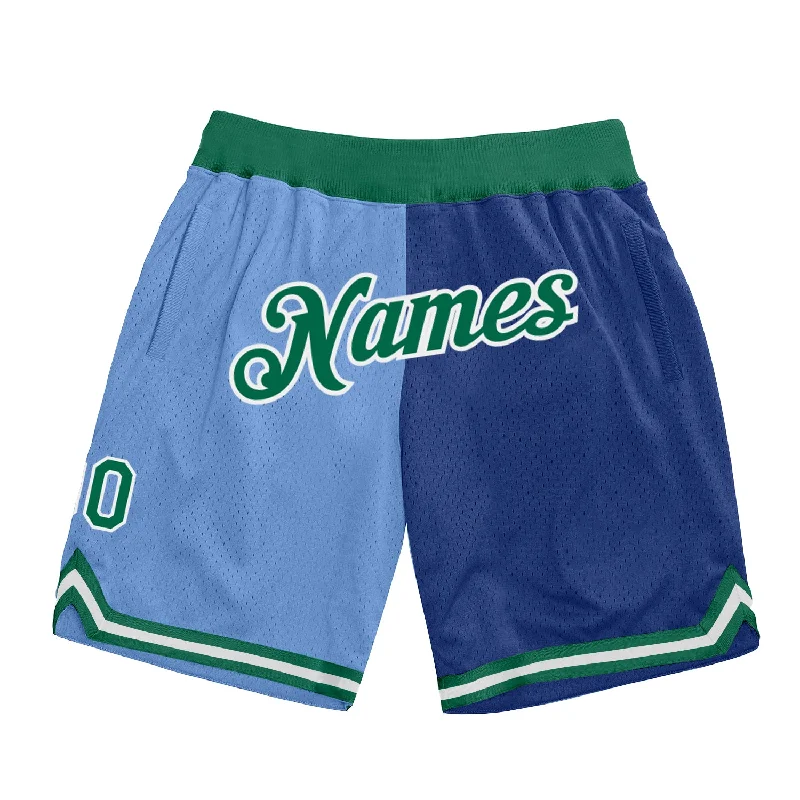 Men's basketball shorts durable-bold -Custom Light Blue Kelly Green-Royal Authentic Throwback Split Fashion Basketball Shorts