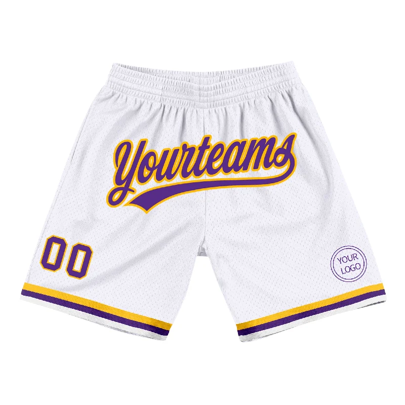 Men's basketball shorts hybrid-bold -Custom White Purple-Gold Authentic Throwback Basketball Shorts