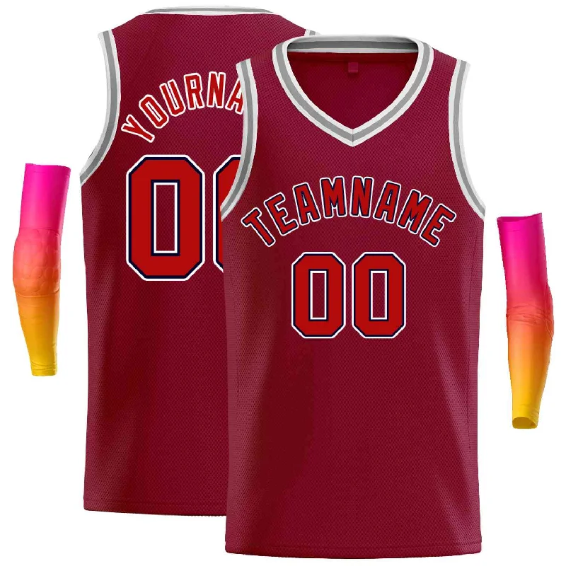 Men's basketball uniform top brands -Custom Maroon Red-White Classic Tops Men Casual Basketball Jersey