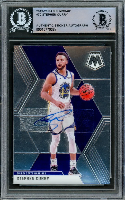 Men's basketball card unique deck -Stephen Curry Autographed 2019-20 Panini Mosaic Card #70 Golden State Warriors Beckett BAS Stock #216851