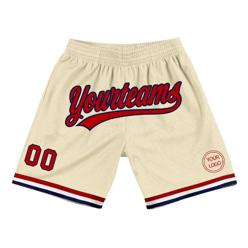 Men's basketball shorts bold-dynamic -Custom Cream Red-Navy Authentic Throwback Basketball Shorts