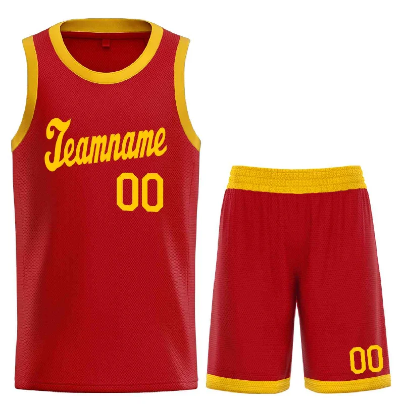 Men's basketball uniform player uniform -Custom Red Yellow  Classic Sets Sports Uniform Basketball Jersey