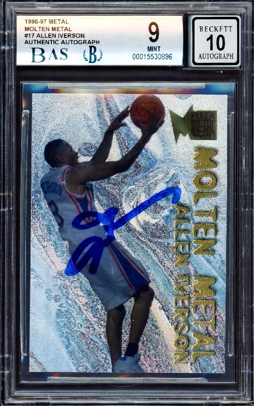 Men's basketball card rare assortment -Allen Iverson Autographed 1996-97 Fleer Molten Metal Rookie Card #17 Philadelphia 76ers BGS 9 Auto Grade Gem Mint 10 Beckett BAS #15530896