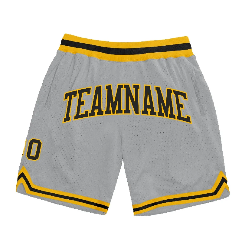 Men's basketball shorts sport-pro -Custom Gray Black-Gold Authentic Throwback Basketball Shorts