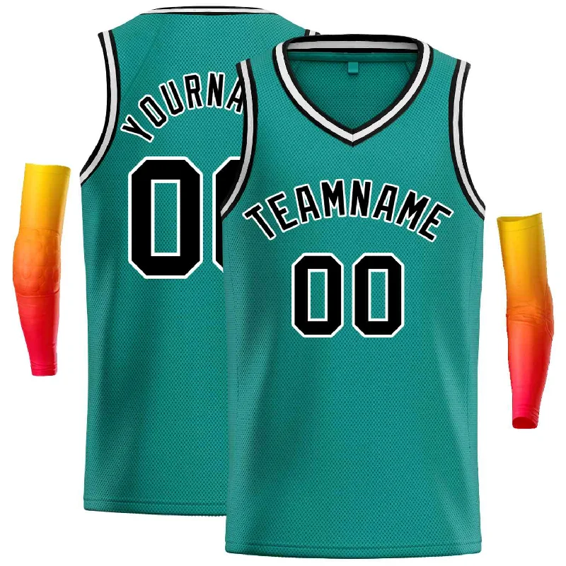 Men's basketball uniform custom colors -Custom Teal Black-White Classic Tops Men Casual Basketball Jersey