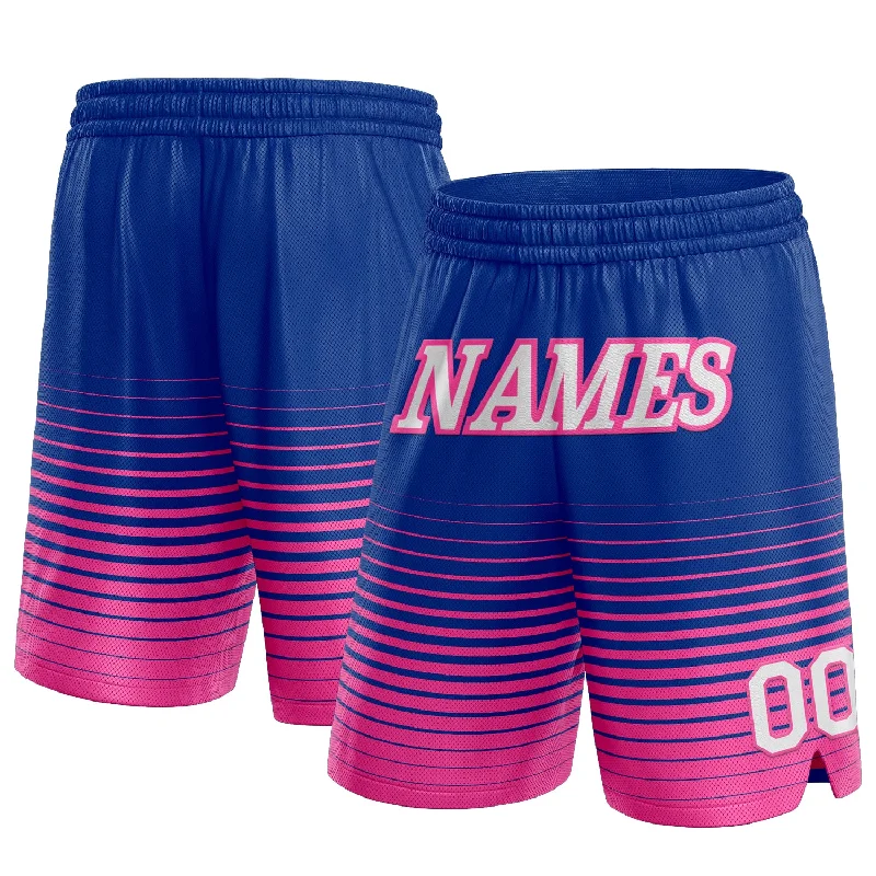 Men's basketball shorts sleek-team -Custom Royal White-Pink Pinstripe Fade Fashion Authentic Basketball Shorts