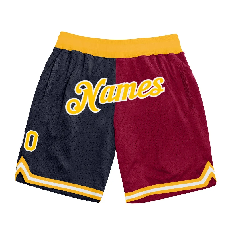 Men's basketball shorts elite-style -Custom Navy Gold-Maroon Authentic Throwback Split Fashion Basketball Shorts