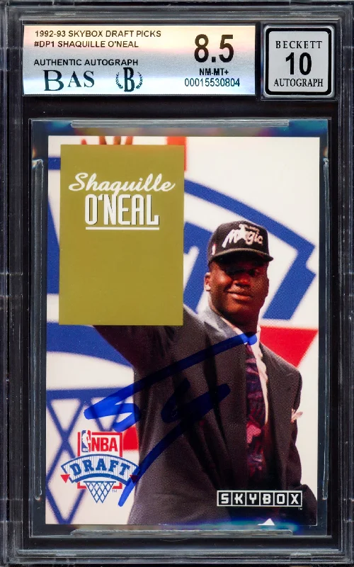 Men's basketball card pro assortment -Shaquille "Shaq" O'Neal Autographed 1992-93 Skybox Draft Pick Rookie Card #DP1 Orlando Magic BGS 8.5 Auto Grade Gem Mint 10 Beckett BAS #15530804