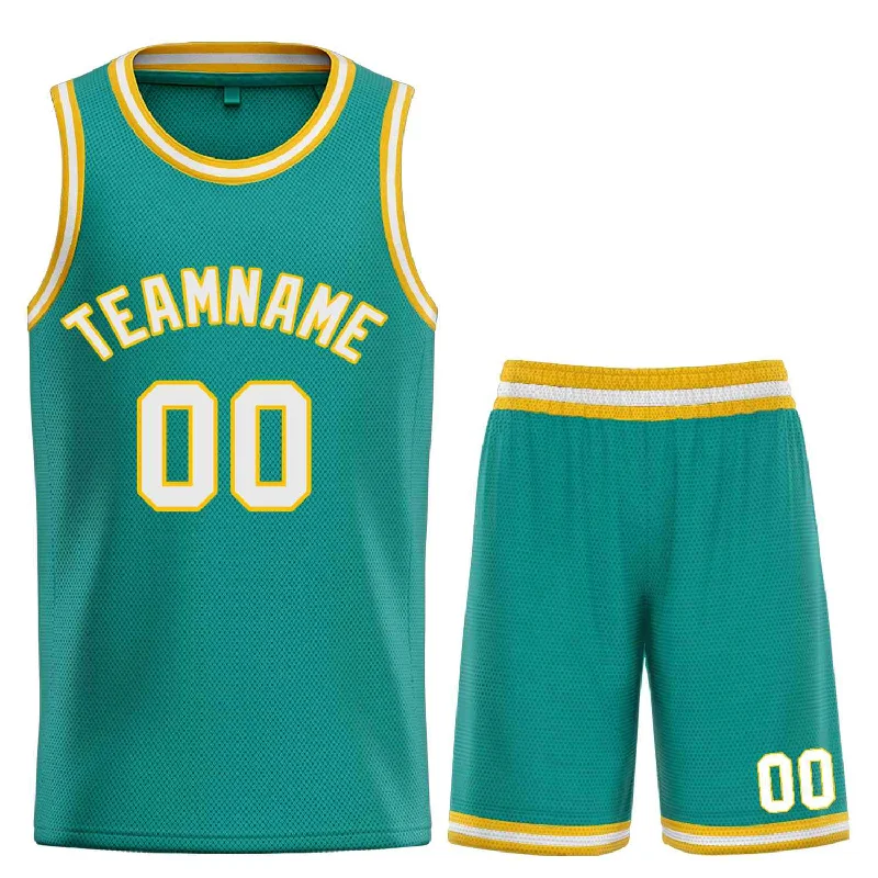 Men's basketball uniform custom clothing -Custom Teal White-Yellow Bull Classic Sets Basketball Jersey