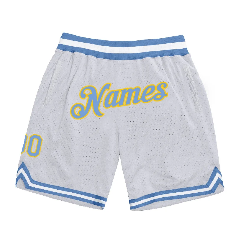 Men's basketball shorts sweat-rugged -Custom White Light Blue-Gold Authentic Throwback Basketball Shorts