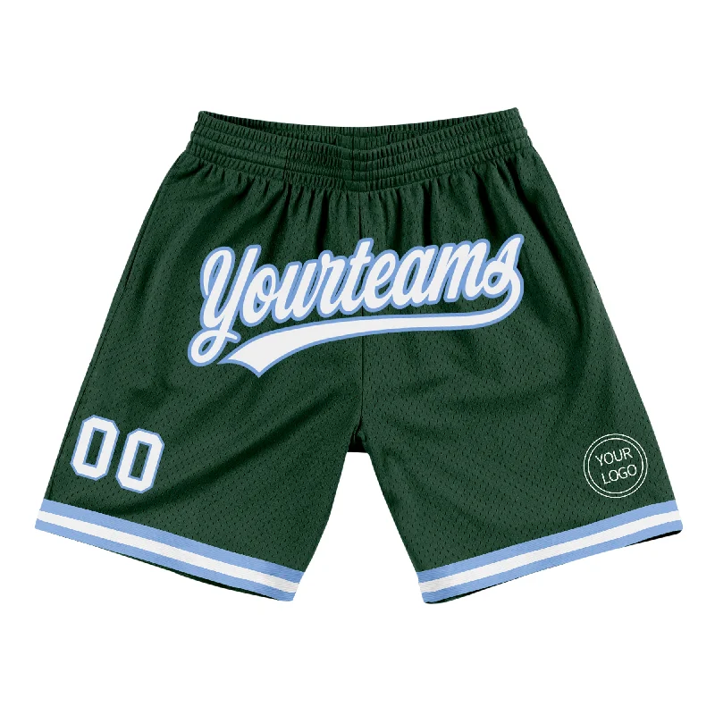 Men's basketball shorts rugged-hybrid -Custom Hunter Green White-Light Blue Authentic Throwback Basketball Shorts