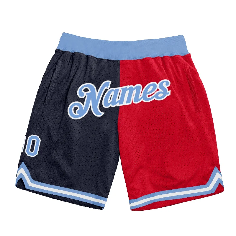 Men's basketball shorts breathable-urban -Custom Navy Light Blue-Red Authentic Throwback Split Fashion Basketball Shorts