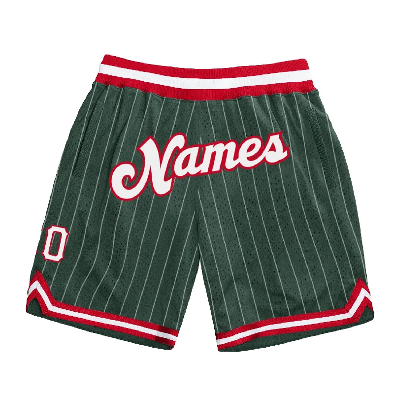 Men's basketball shorts moisture-pro -Custom Hunter Green White Pinstripe White-Red Authentic Basketball Shorts