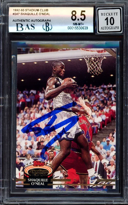 Men's basketball card custom assortment -Shaquille "Shaq" O'Neal Autographed 1992-93 Stadium Club Rookie Card #247 Orlando Magic BGS 8.5 Auto Grade Gem Mint 10 Beckett BAS #15530639