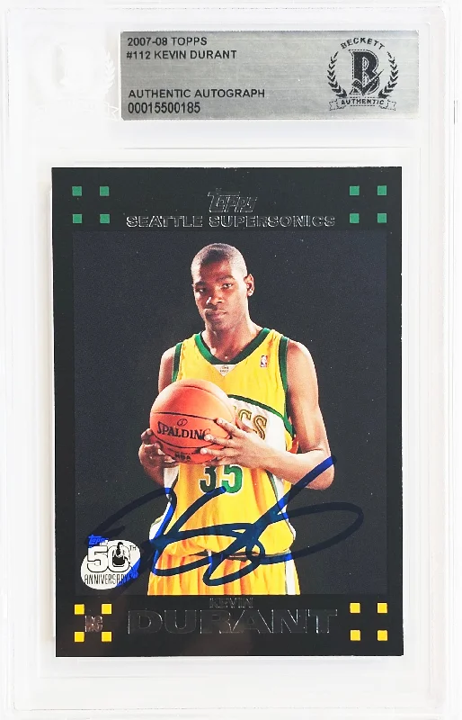 Men's basketball card value kit -Kevin Durant Autographed 2007-08 Topps Rookie Card #112 Seattle Sonics On Card Beckett BAS #15500185