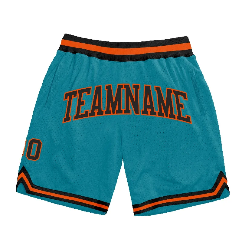 Men's basketball shorts active-pro -Custom Teal Black-Orange Authentic Throwback Basketball Shorts