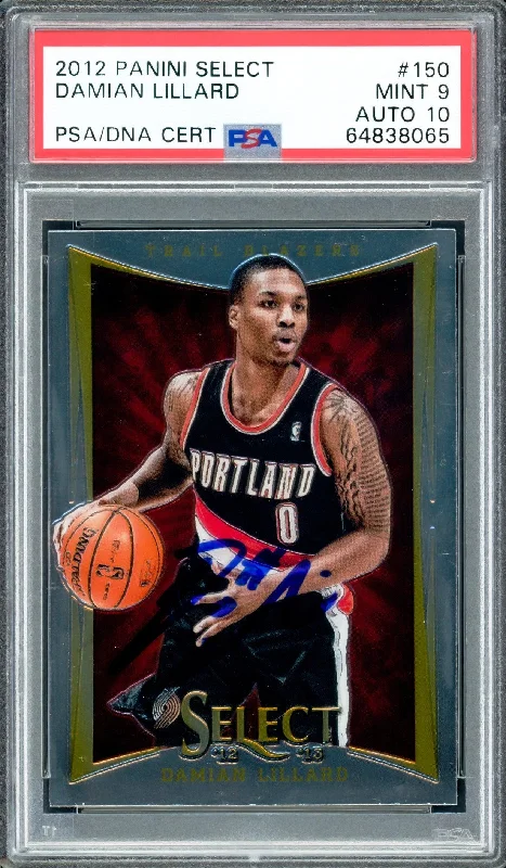 Men's basketball card player logo -Damian Lillard Autographed 2012 Panini Select Rookie Card #150 Portland Trail Blazers PSA 9 Auto Grade Gem Mint 10 On Card PSA/DNA #64838065