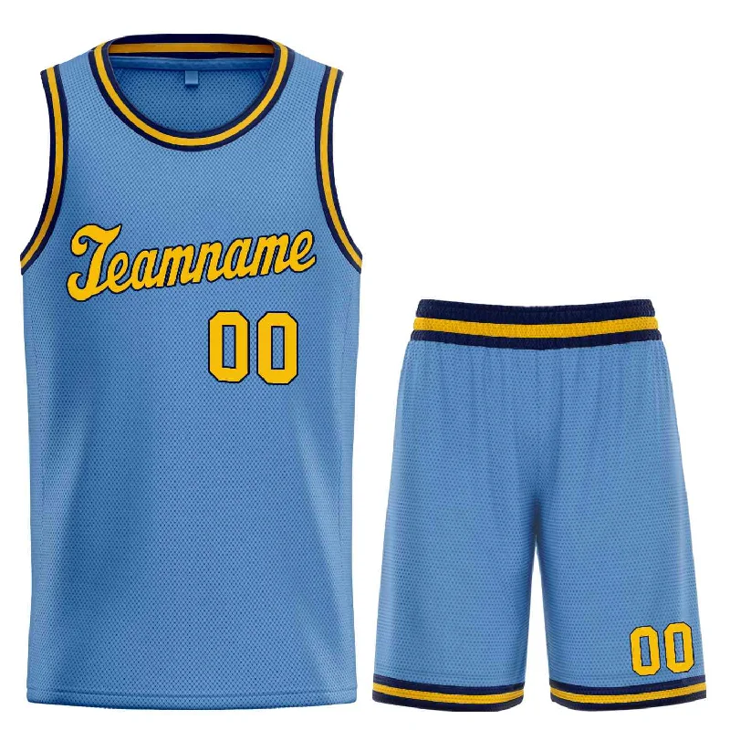 Men's basketball uniform affordable outfit -Custom Light Blue Yellow-Navy Classic Sets Sports Uniform Basketball Jersey