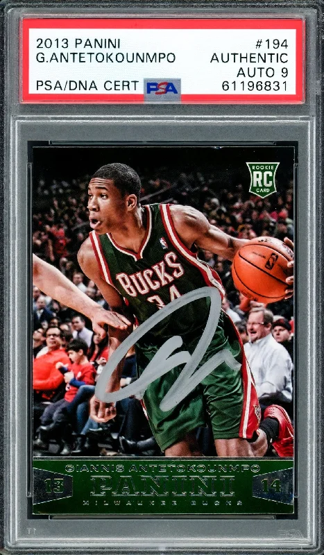 Men's basketball card stylish special -Giannis Antetokounmpo Autographed 2013 Panini Rookie Card #194 Milwaukee Bucks Auto Grade Mint 9 PSA/DNA #61196831