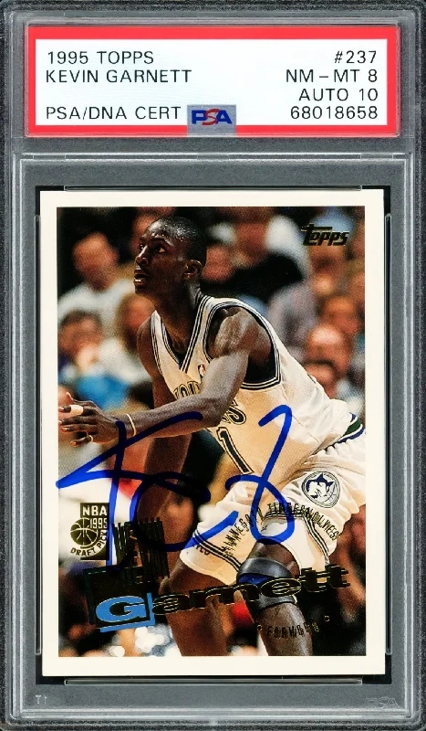 Men's basketball card custom signature -Kevin Garnett Autographed 1995 Topps Rookie Card #237 Minnesota Timberwolves PSA 8 Auto Grade Gem Mint 10 PSA/DNA Stock #211162