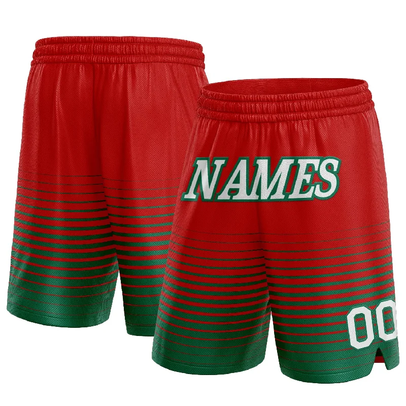 Men's basketball shorts sport-team -Custom Red White-Kelly Green Pinstripe Fade Fashion Authentic Basketball Shorts