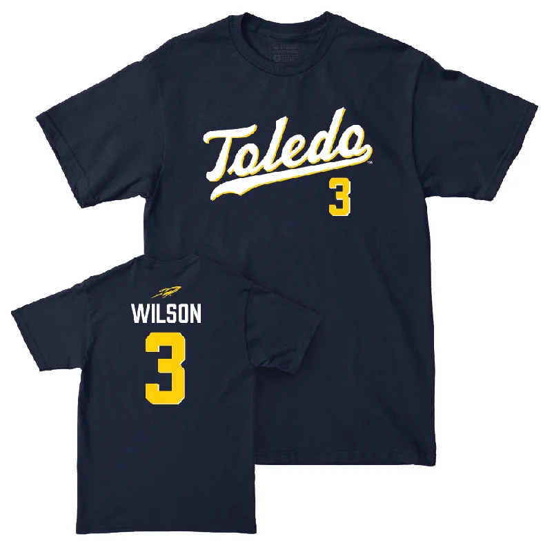 Men's basketball T-shirt long sleeve option -Toledo Men's Basketball Navy Script Tee - Sonny Wilson | #3