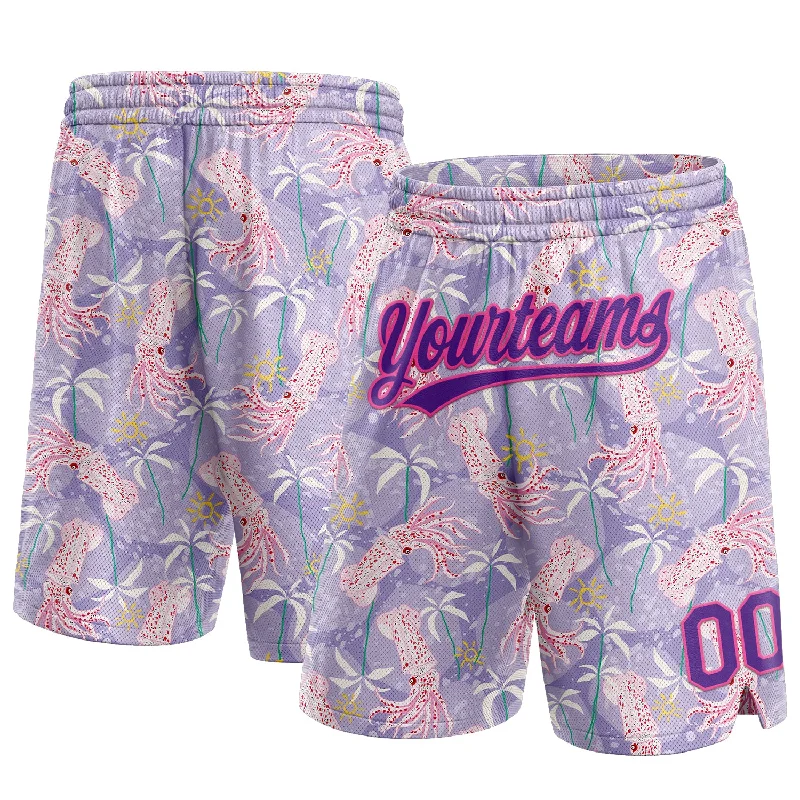 Men's basketball shorts sweat-hybrid -Custom Light Pink Purple-Pink 3D Pattern Hawaii Palm Trees And Squid Authentic Basketball Shorts