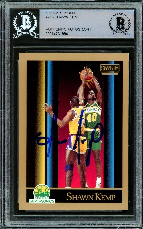 Men's basketball card exclusive drop -Shawn Kemp Autographed 1990 Skybox Rookie Card #268 Seattle Supersonics Beckett BAS Stock #206663