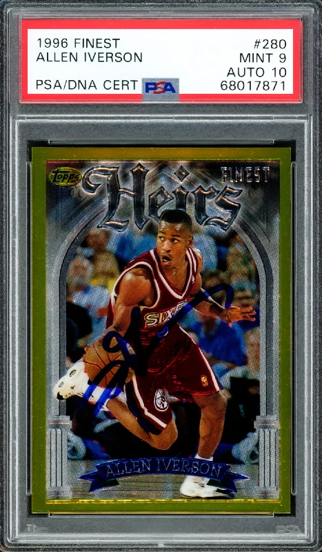 Men's basketball card game day theme -Allen Iverson Autographed 1996-97 Topps Finest Gold Rookie Card #280 Philadelphia 76ers PSA 9 Auto Grade Gem Mint 10 PSA/DNA #68017871