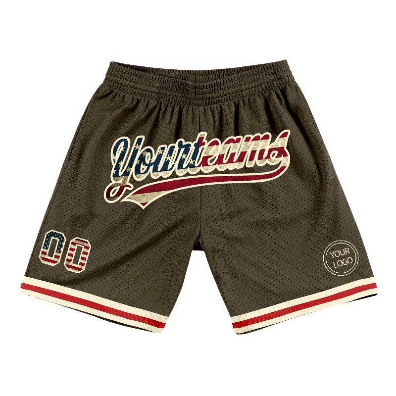 Men's basketball shorts pro-dynamic -Custom Olive Vintage USA Flag-Cream Authentic Throwback Salute To Service Basketball Shorts