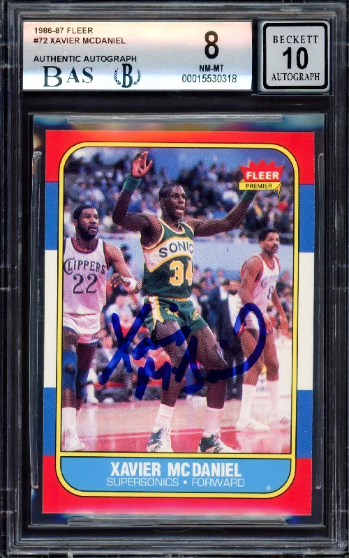 Men's basketball card sport treasury -Xavier McDaniel Autographed 1986-87 Fleer Rookie Card #72 Seattle SuperSonics BGS 8 Auto Grade Gem Mint 10 Beckett BAS #15530318