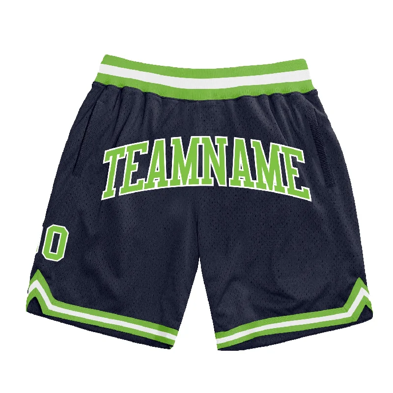 Men's basketball shorts rugged-sleek -Custom Navy Neon Green-White Authentic Throwback Basketball Shorts