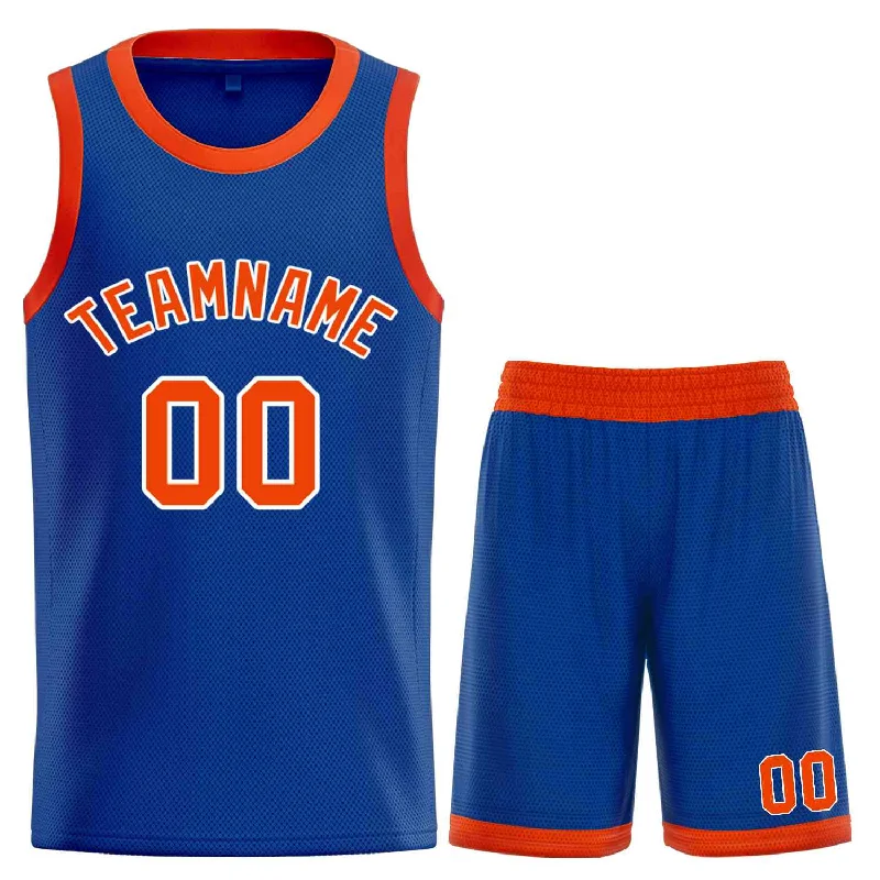 Men's basketball uniform logo placement -Custom Royal Orange-White Classic Sets Curved Basketball Jersey