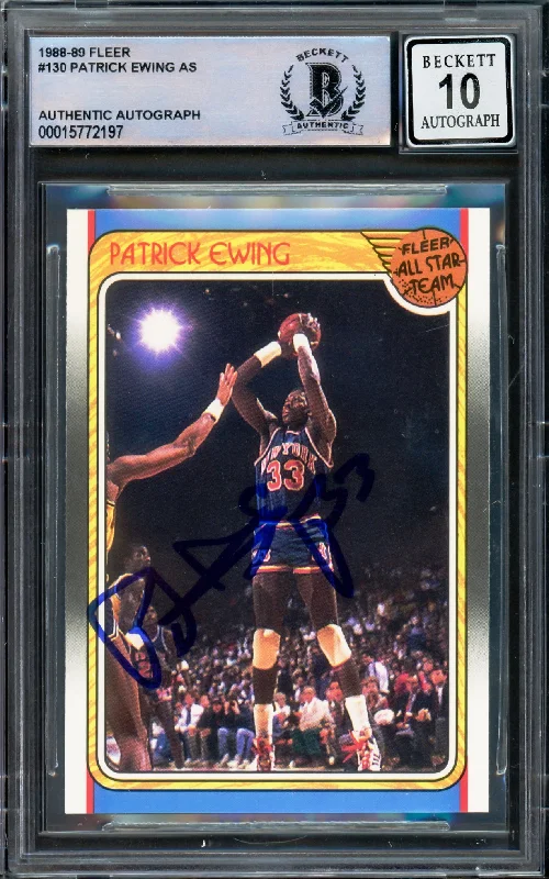 Men's basketball card personalized card -Patrick Ewing Autographed 1988-89 Fleer Card #130 New York Knicks Auto Grade Gem Mint 10 Beckett BAS #15772197