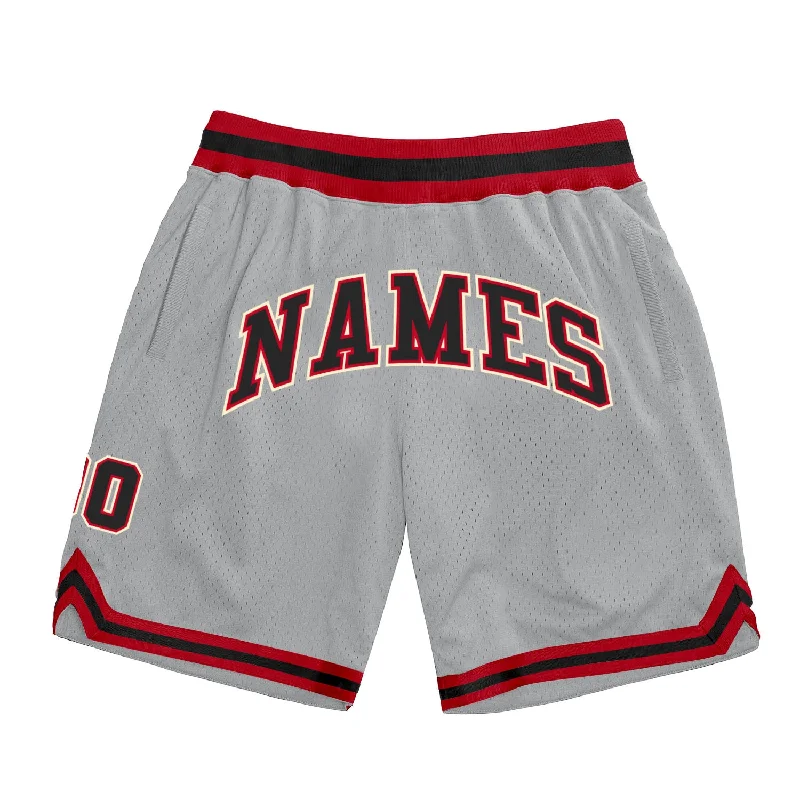 Men's basketball shorts elite-hybrid -Custom Gray Black-Red Authentic Throwback Basketball Shorts