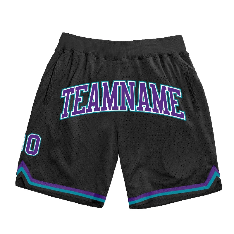 Men's basketball shorts relaxed-dynamic -Custom Black Purple-Teal Authentic Throwback Basketball Shorts