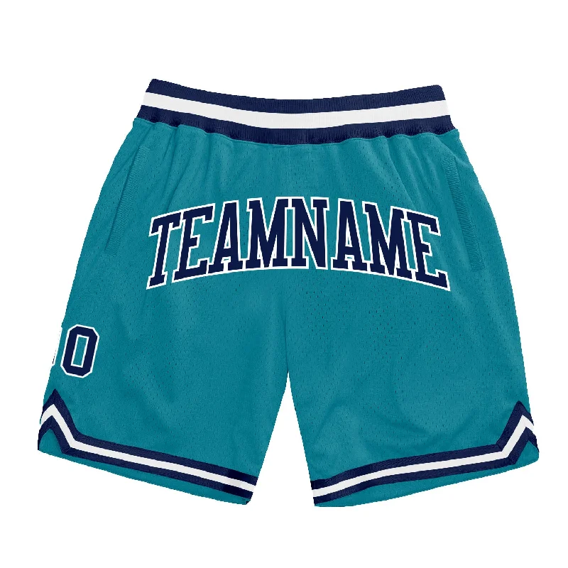 Men's basketball shorts cooling-pro -Custom Teal Navy-White Authentic Throwback Basketball Shorts