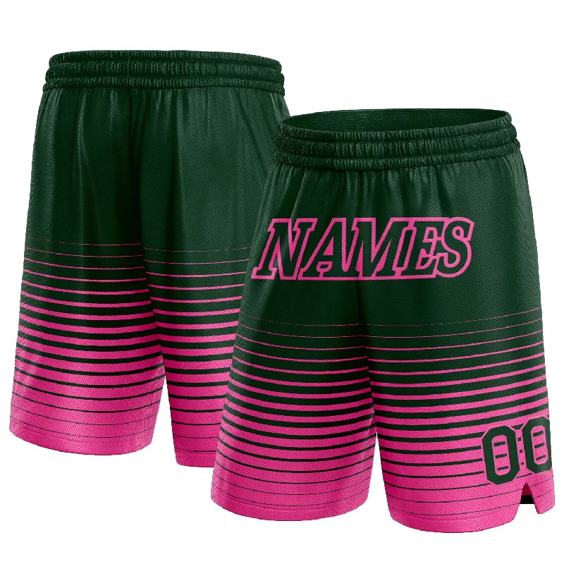 Men's basketball shorts bold-design -Custom Green Pink Pinstripe Fade Fashion Authentic Basketball Shorts