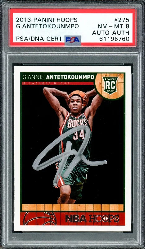 Men's basketball card quality sale -Giannis Antetokounmpo Autographed 2013 Panini Hoops Rookie Card #275 Milwaukee Bucks PSA 8 PSA/DNA #61196760