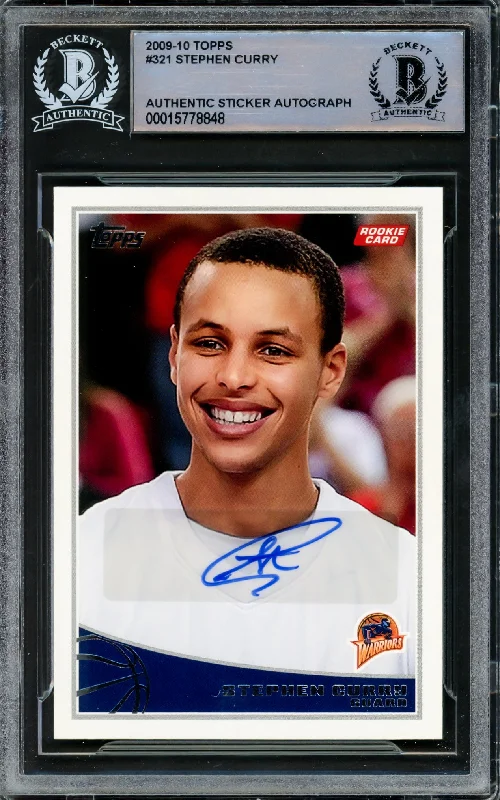 Men's basketball card holiday release -Stephen Curry Autographed 2009-10 Topps Rookie Card #321 Golden State Warriors Beckett BAS #15778848