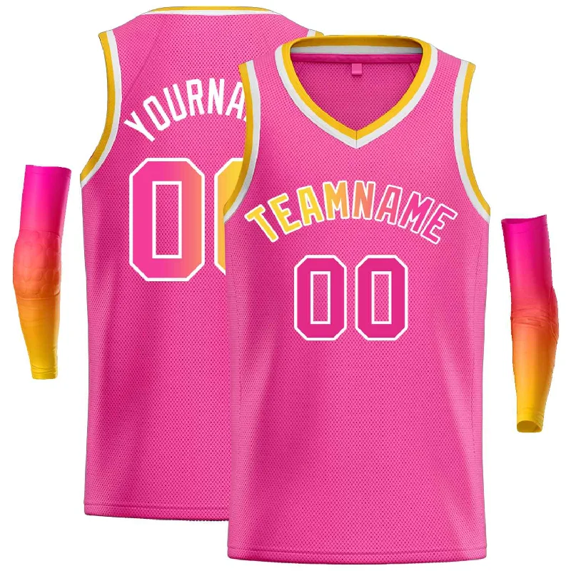 Men's basketball uniform stylish offer -Custom Pink White Classic Tops Men Casual Basketball Jersey