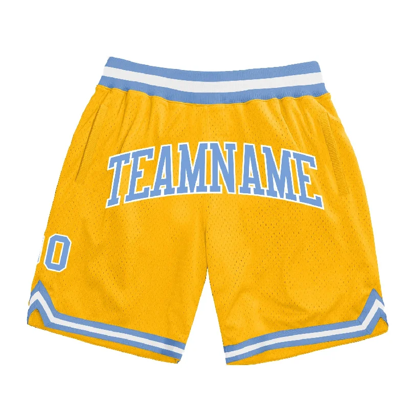 Men's basketball shorts bold-performance -Custom Gold Light Blue-White Authentic Throwback Basketball Shorts