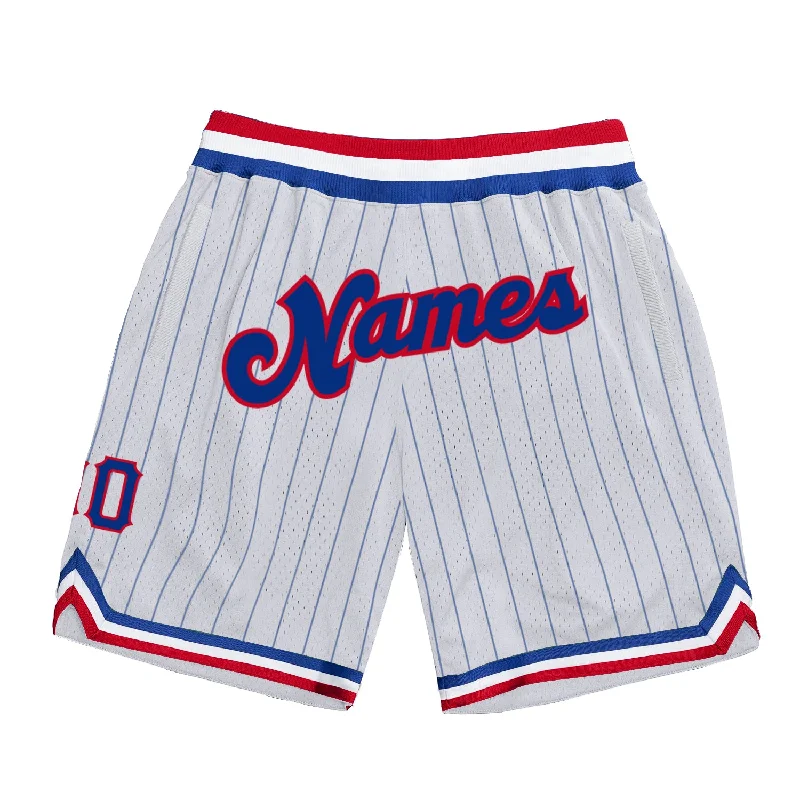 Men's basketball shorts breathable-pro -Custom White Royal Pinstripe Royal-Red Authentic Basketball Shorts