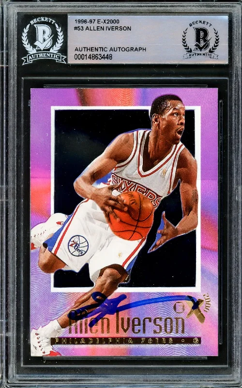 Men's basketball card pro series -Allen Iverson Autographed 1996-97 E-X2000 Rookie Card #53 Philadelphia 76ers Beckett BAS #14863448