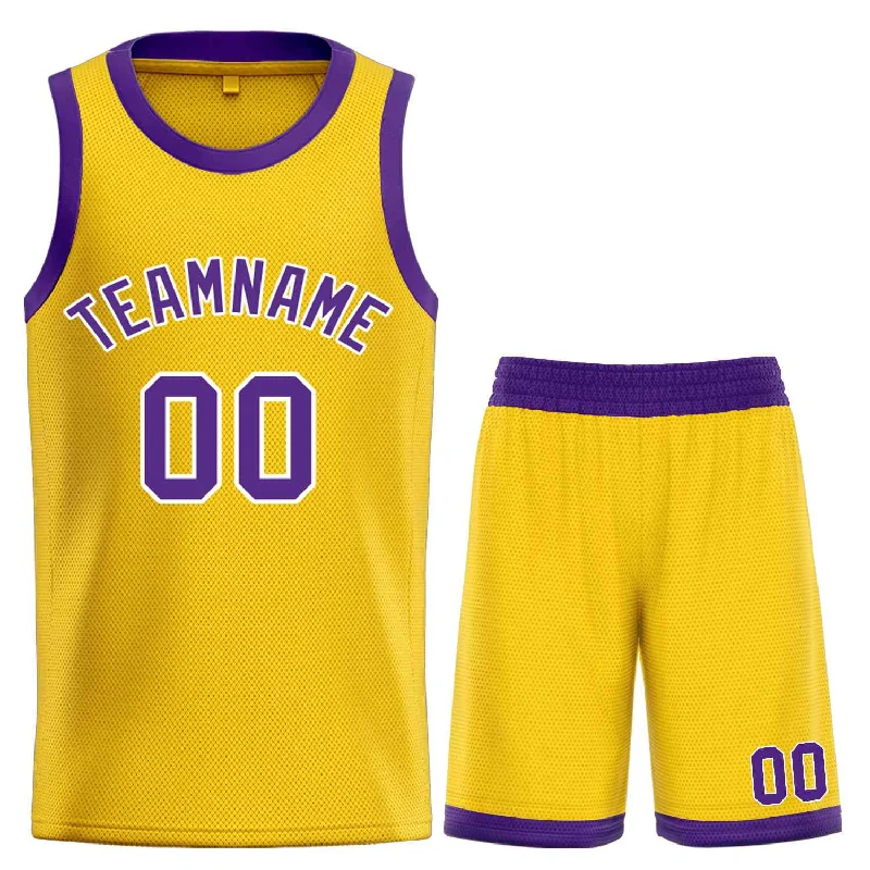 Men's basketball uniform affordable set -Custom Yellow Purple-White Bull Classic Sets Basketball Jersey